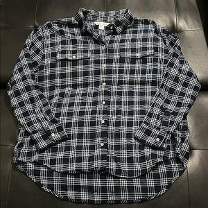 Old Navy Women's Navy and White Plaid Button Down Shirt